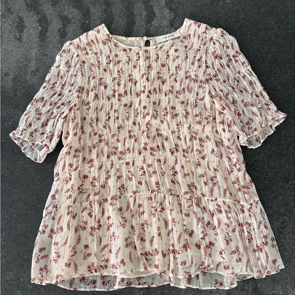 Frame Denim Cream and Red Floral Blouse